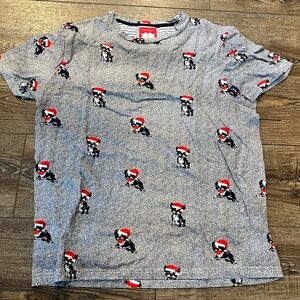 Denim & Flower Gray Tee with Santa Dog Design
